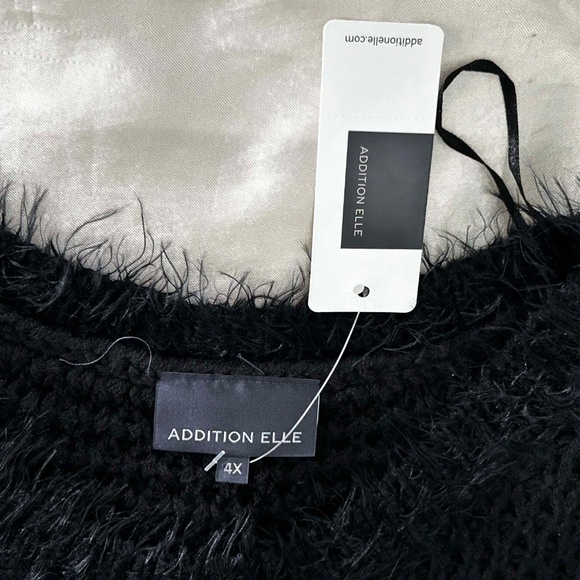 SOFT FUZZY SWEATER, BLACK, SIZE 4X, LONG SLEEVES, RIBBED CREW NECK, DROP SHOULDE - Picture 4 of 11